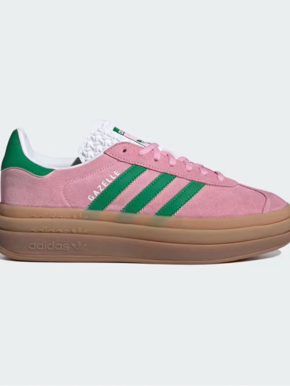 adidas Pink Suede Gazelle Bold Sneakers with Green Stripes SZ 8